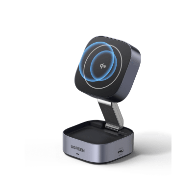 35316 - Ugreen 35316 cargador de dispositivo móvil Auriculares, Smartphone, Reloj inteligente Gris USB Cargador inalámbrico Carga rápida Interior