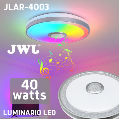 JLAR-4003 - Luminario LED de 40W / 3000 Lúmenes / Ø 490mm x 66mm / Voltaje 85-265V / Temperatura Fría 6500K / Conexión Bluetooth / App iLink.