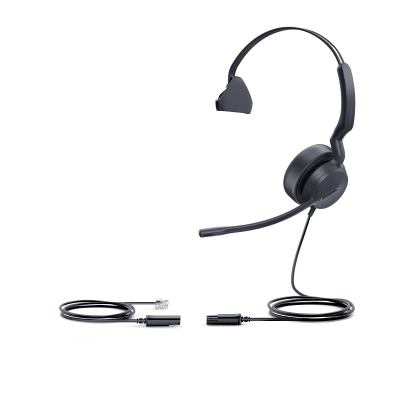 YHS36-E2-MONO - Diadema Analógica / Conexión QD a RJ9 / Micrófono Antiruido / Audio HD de Banda Ancha / ActiveProtection / Brazo 300°