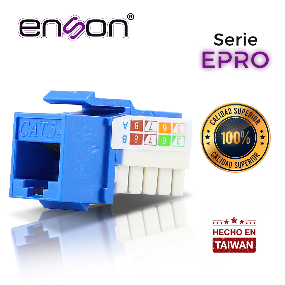 Enson Conector Modular RJ45 EPRO-JACK5E-BL, Cat5e, Color Azul, Compatible con Placas EPRO-FP