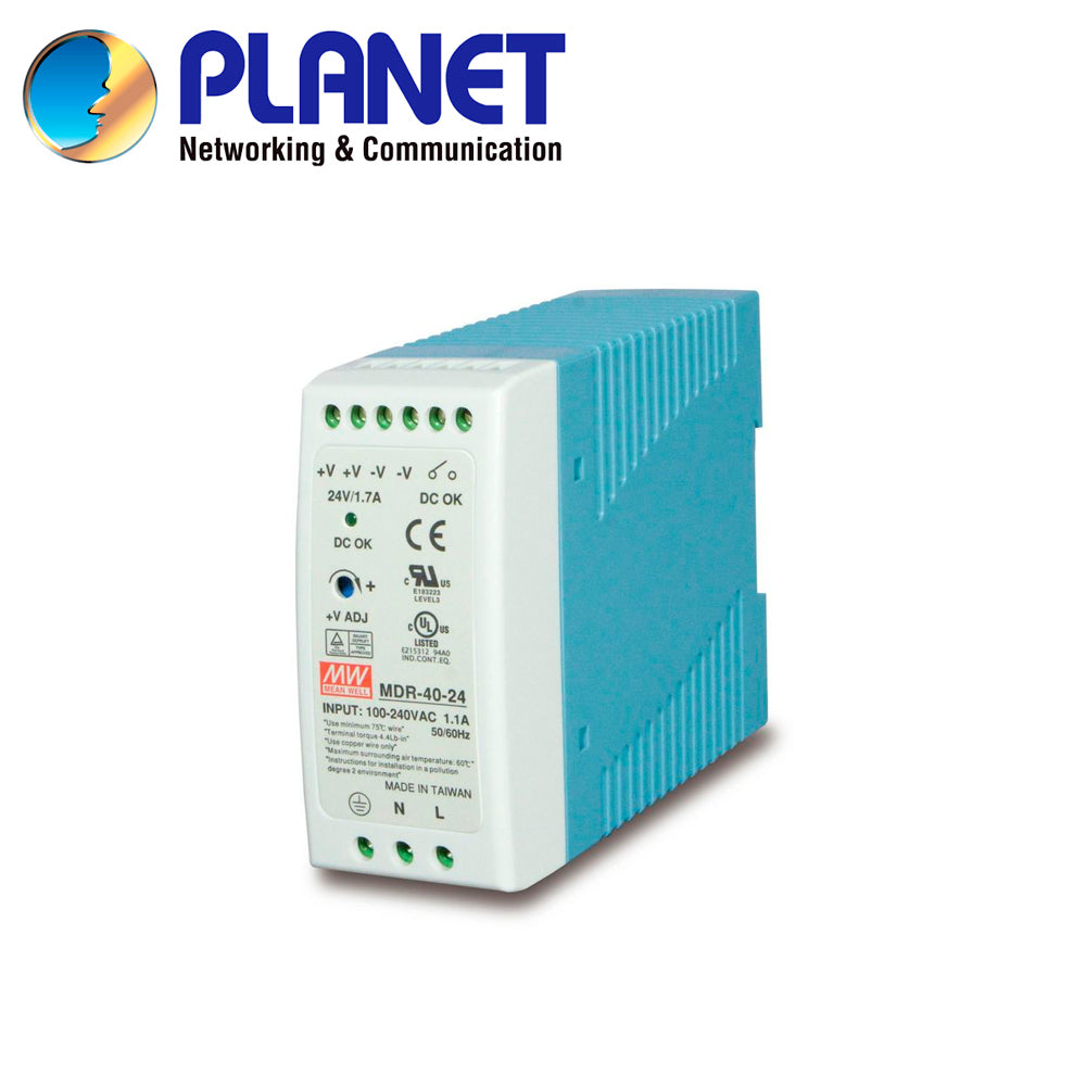 PLANET Fuente De Poder PWR-40-24, Entrada 85-264VCA, Salida 24VCD 40W, Instalación DIN-Rail