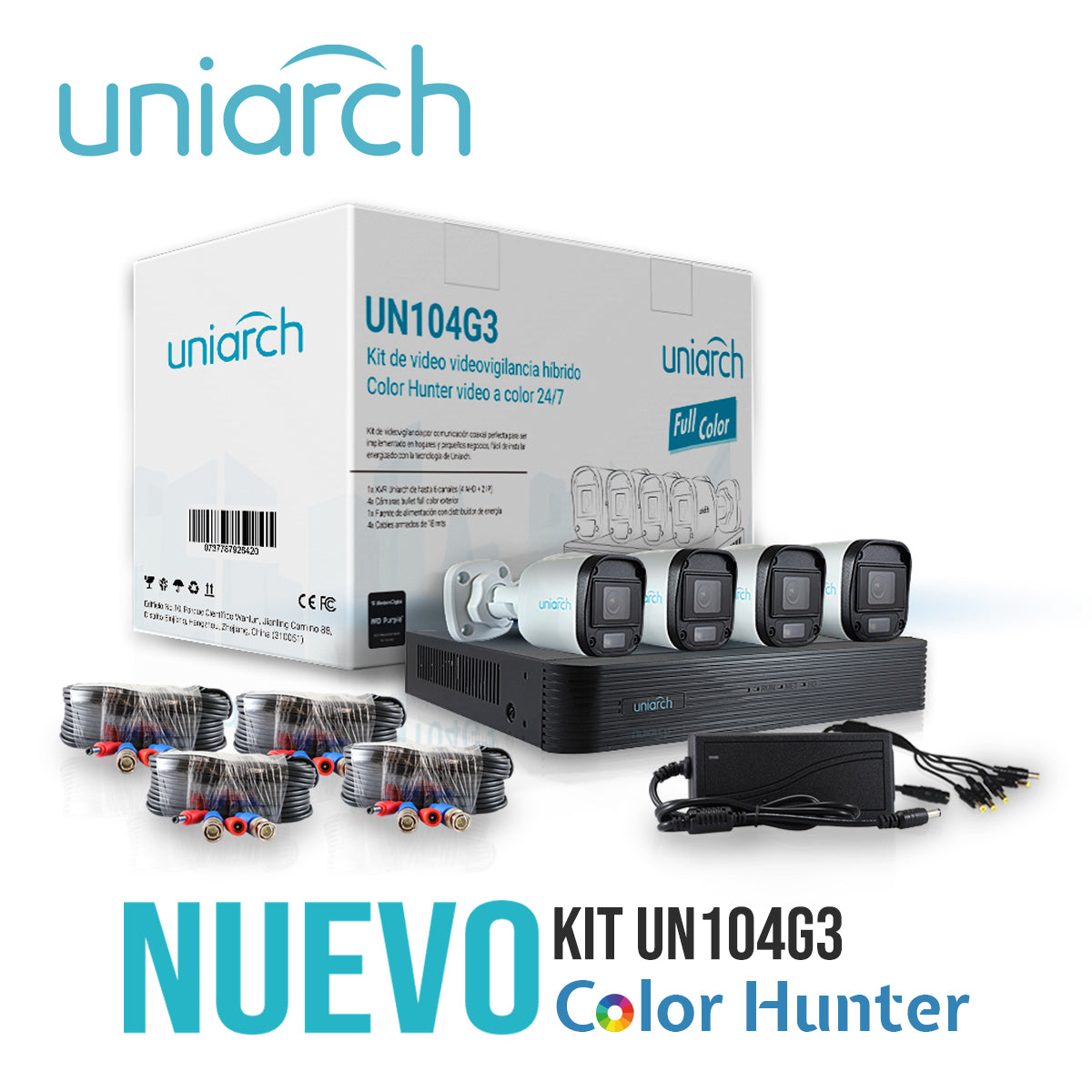 UNIARCH BY UNV Kit Bullet UN104G3, 4 Cámaras 2MP, 1080P, Lente 2.8mm, PoE