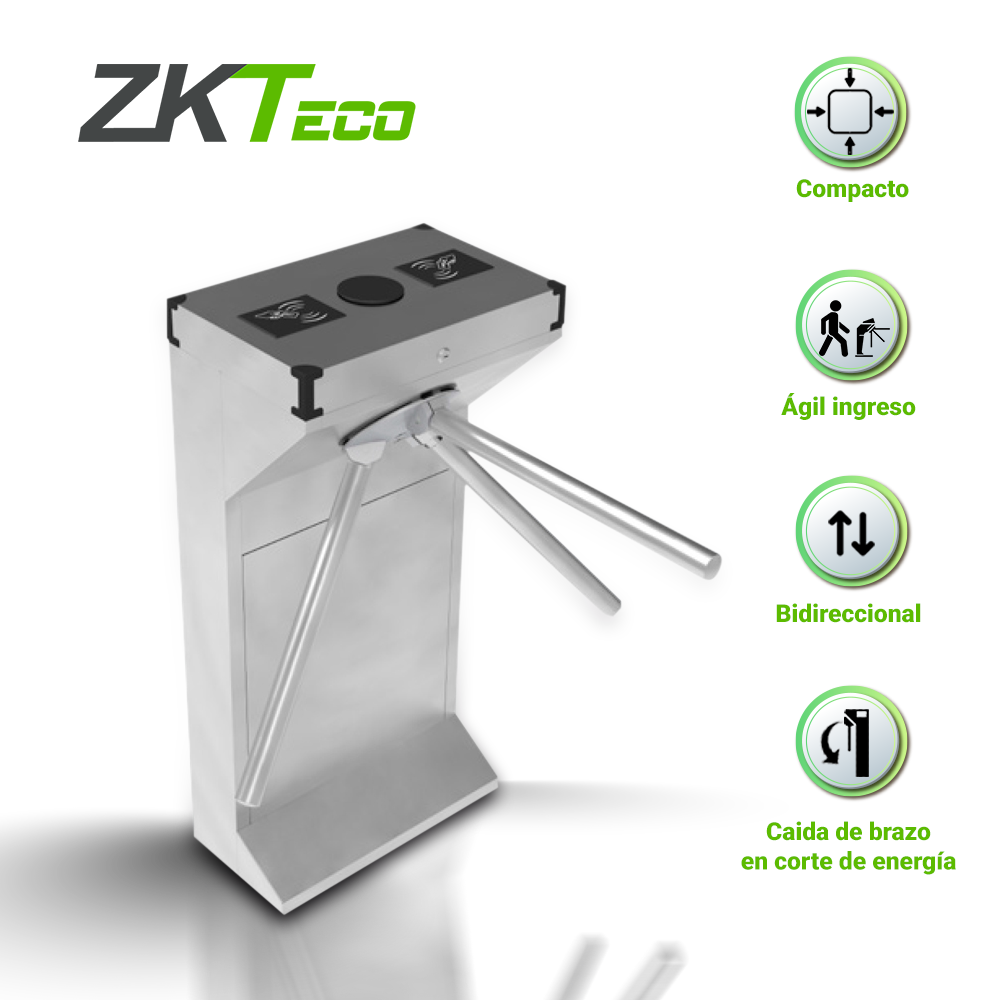 ZKTECO Torniquete Tripode TS1000D, Acero Inoxidable, 30 Accesos/min, Bajo Consumo