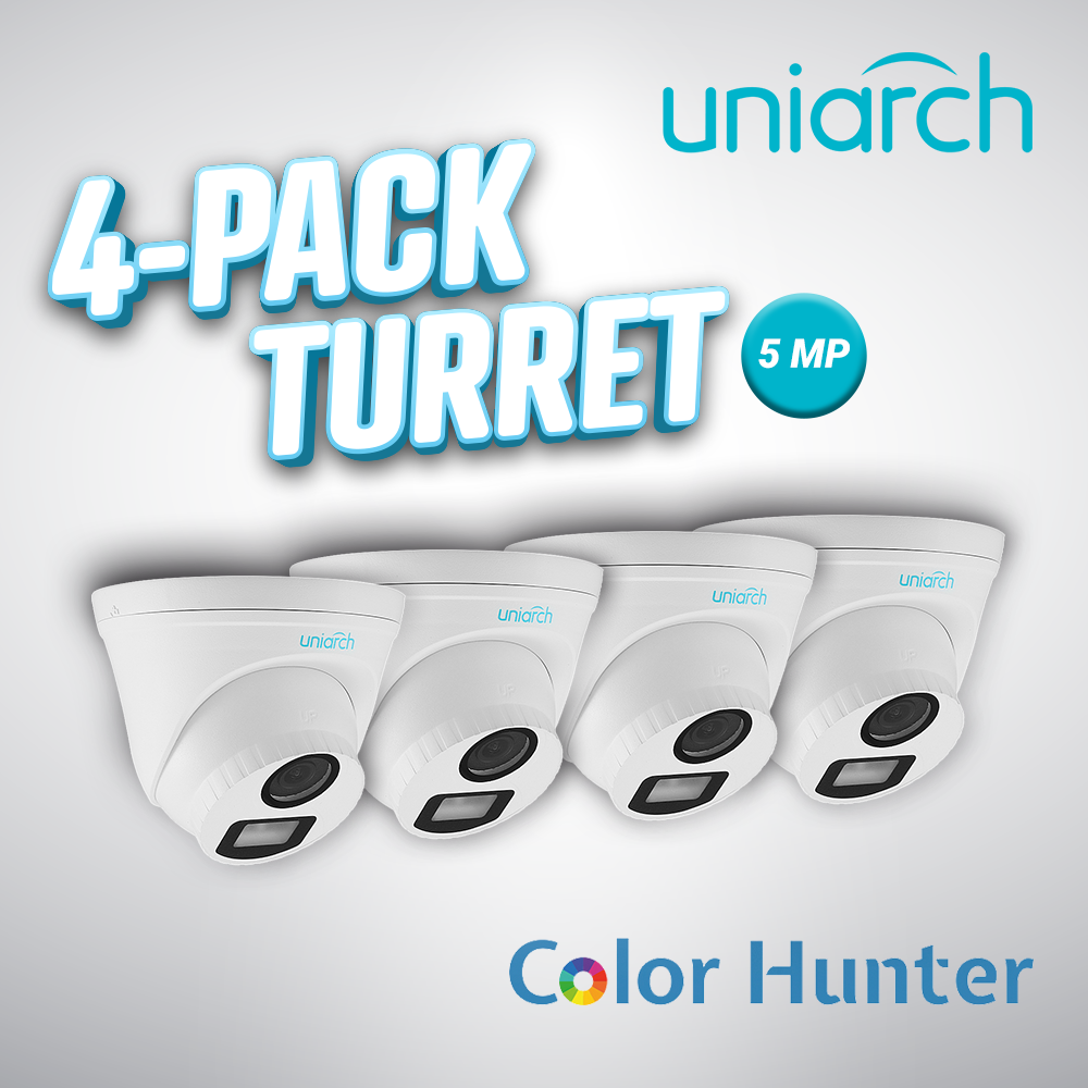 UNIARCH BY UNV 4-Pack Turret 5MP ColorHunter, 4 x UAC-T115-F28-W, IP67, PoE