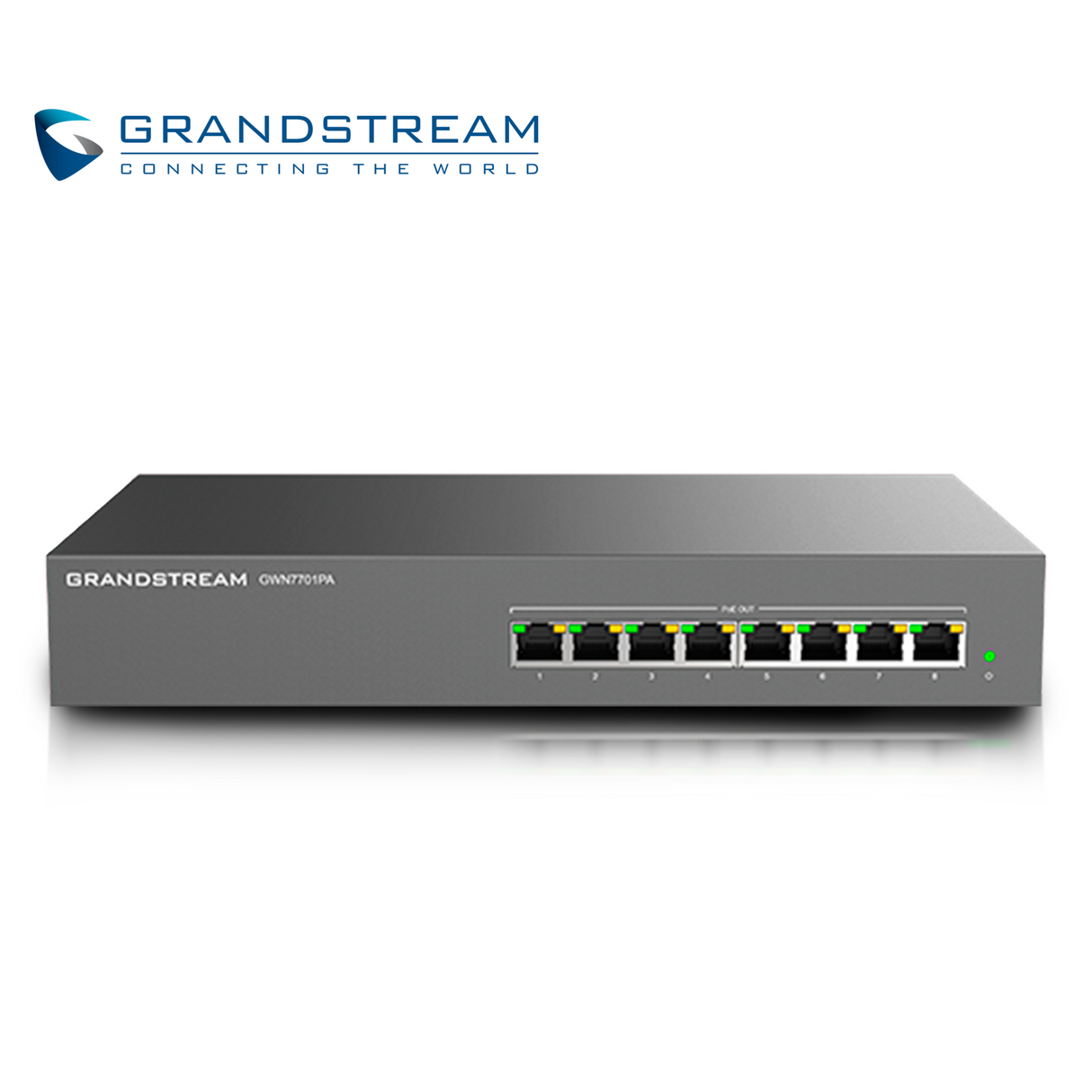 Grandstream Switch No Administrable GWN7701PA, 8 Puertos 10/100/1000 Mbps, PoE+ 150W, Montaje Escritorio/Pared