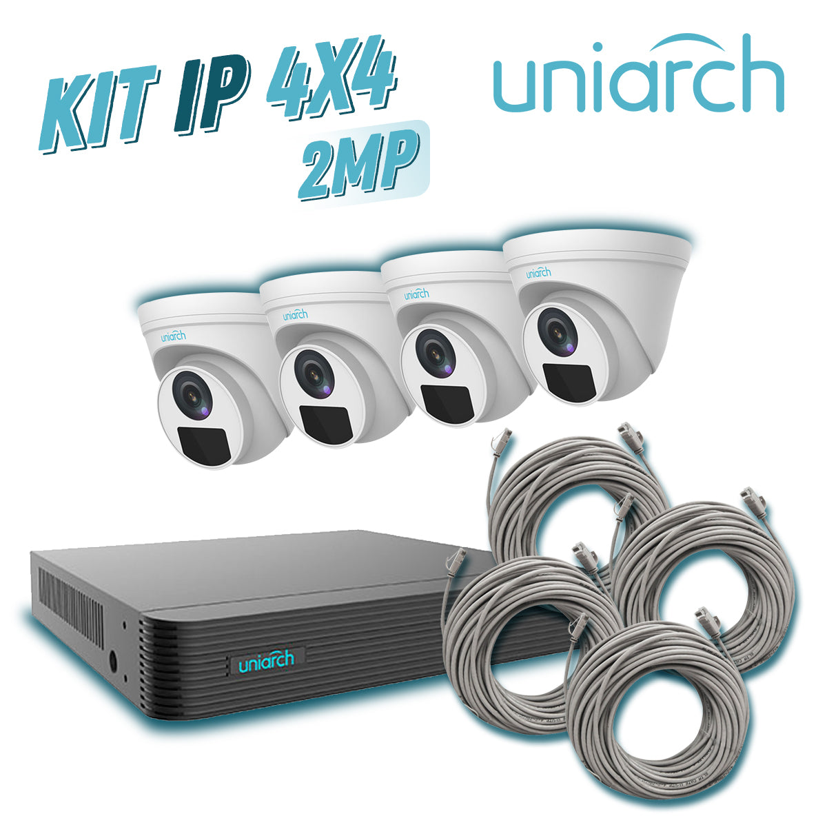 UNIARCH BY UNV Kit 4X4 NVR 2MP 1080P, PoE, 4 Cámaras, 18M Cables