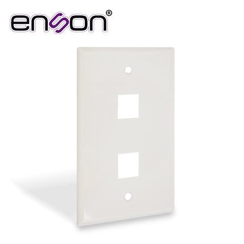 Enson Placa de Pared ENS-FP62, 2 Puertos, Estilo Keyconnect, Cat6A/Cat6/Cat5E, Color Blanco