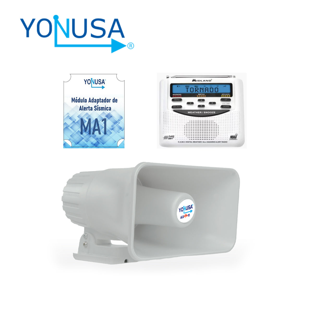 Yonusa Kit Alerta Sísmica, 120 dB Salida Sonora, Respaldo de Batería, Compatible WiFi