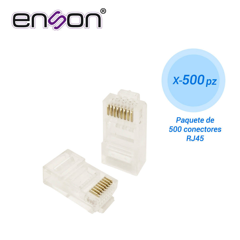 Enson Conector RJ45 CAT6 500 Piezas, Velocidad Hasta 1000Mbps, 8 Pines