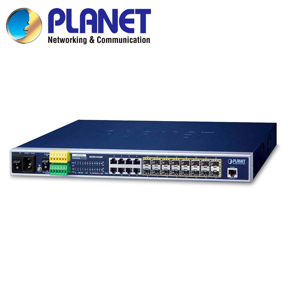 PLANET Switch Administrable L2+ MGSW-24160F, 8 Puertos RJ45 10/100/1000Mbps, 12 Puertos SFP 100/1000Mbps, Doble Fuente Alimentación 100-240VCA