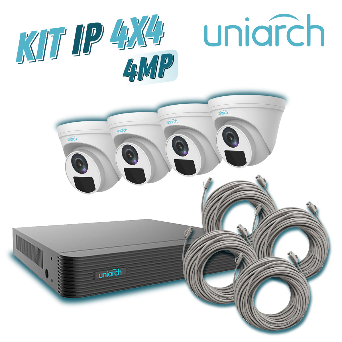 UNIARCH BY UNV Kit 4X4 NVR 4MP 1080P, PoE, 4 Cámaras IP, 18Mts