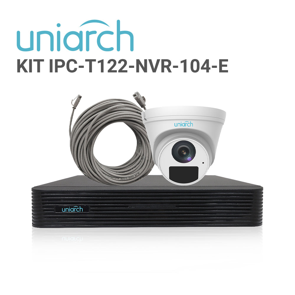 UNIARCH KIT IPC-T122-NVR-104-E, 4 Cámaras 2MP, IR 30m, IP67, 3-AXIS
