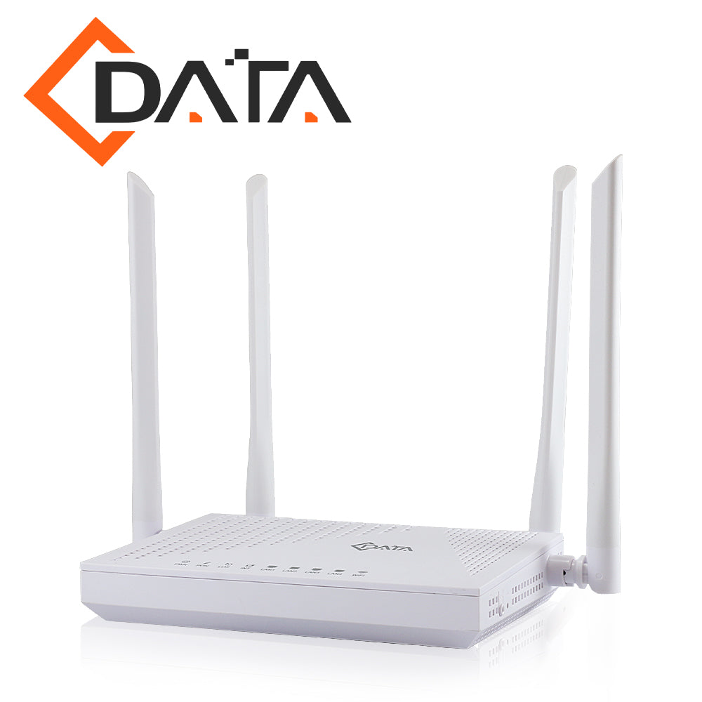 C-DATA GPON ONT-ONU FD504GW, 1 Puerto GPON SC-UPC, 4 Puertos Gigabit Ethernet, WiFi AC 2x2 MIMO, 20km