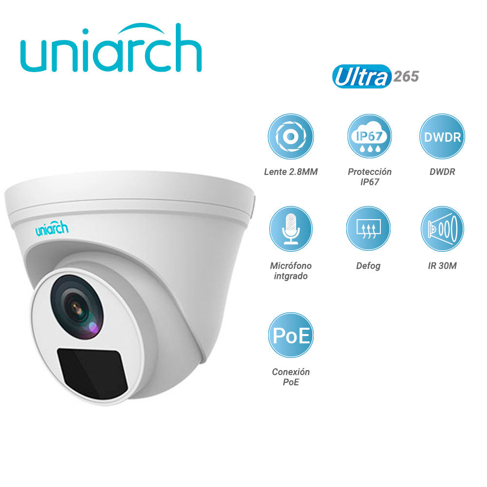 UNIARCH Cámara IP Domo IPC-T125-APF28, 5MP, IP67, IR 30M, PoE