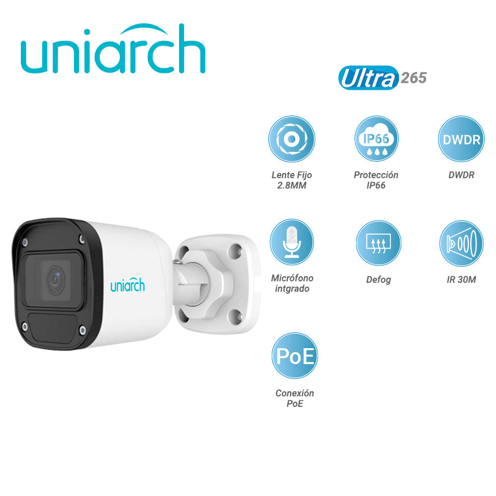 UNIARCH Cámara IP Bullet IPC-B125-APF28, 5MP, IP67, IR 30M, PoE