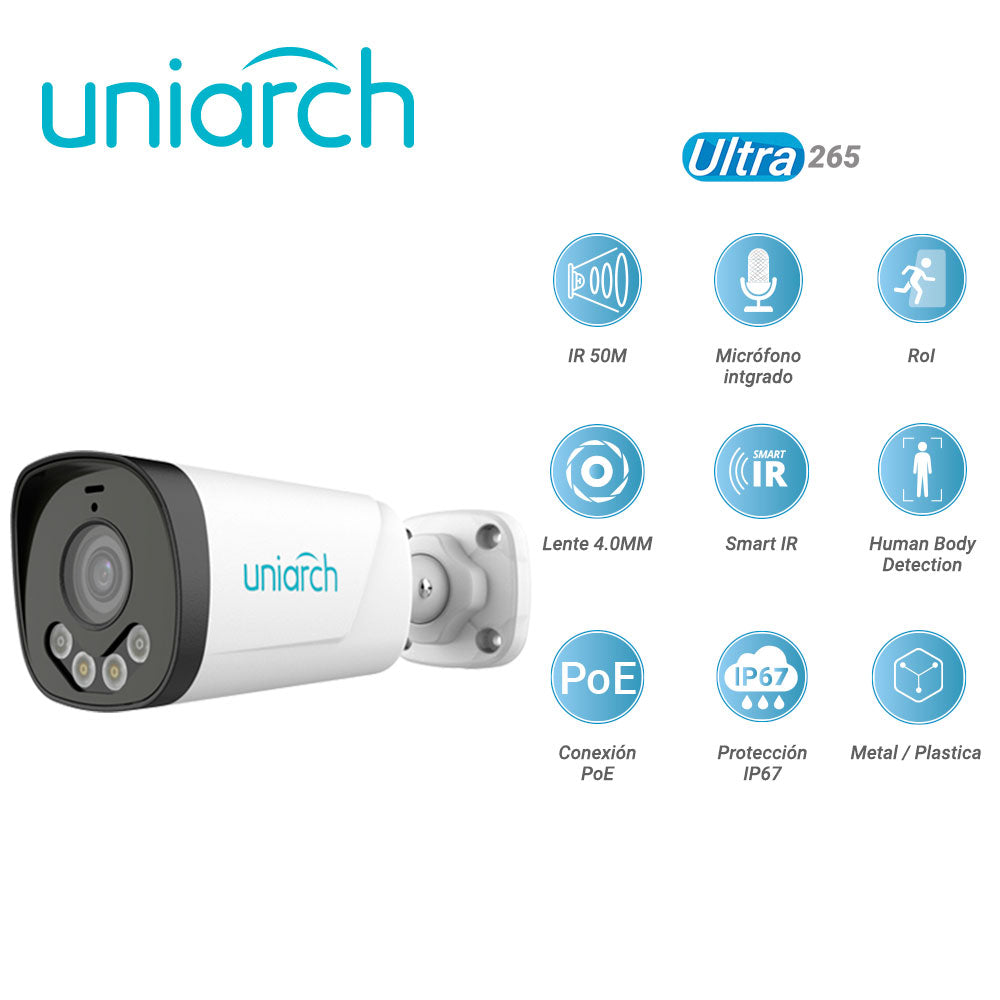 UNIARCH Cámara IP Bullet IPC-B233-APF40W, 3MP, IP67, PoE, Microfono Integrado
