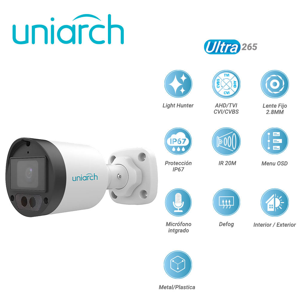 UNIARCH BY UNV Cámara Analógica UAC-B122-AF28LM-H, 2MP, IR 20M, IP67, 12VCD