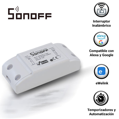 Sonoff Interruptor On/Off Basic R2, WiFi 2.4GHz, 10A, Compatible con Alexa