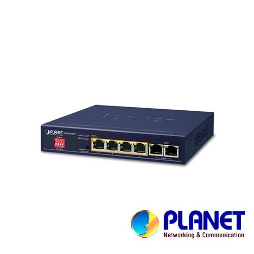 PLANET SWITCH GSD-604HP 6 Puertos RJ45 10/100/1000 Mbps, 4 Puertos PoE 802.3at/af, 67W