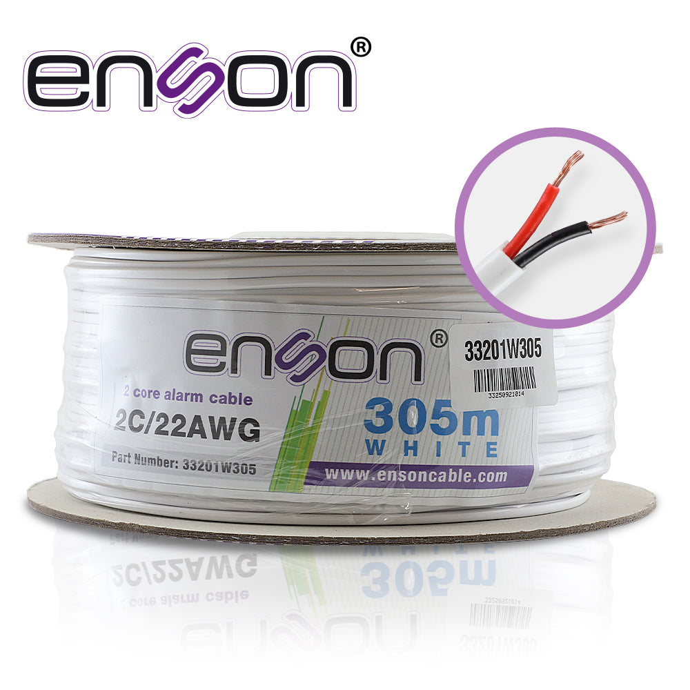 Enson Cable De Alarma ALARMA 33201W305 2C/22 AWG, Bobina 305m, PVC Blanco