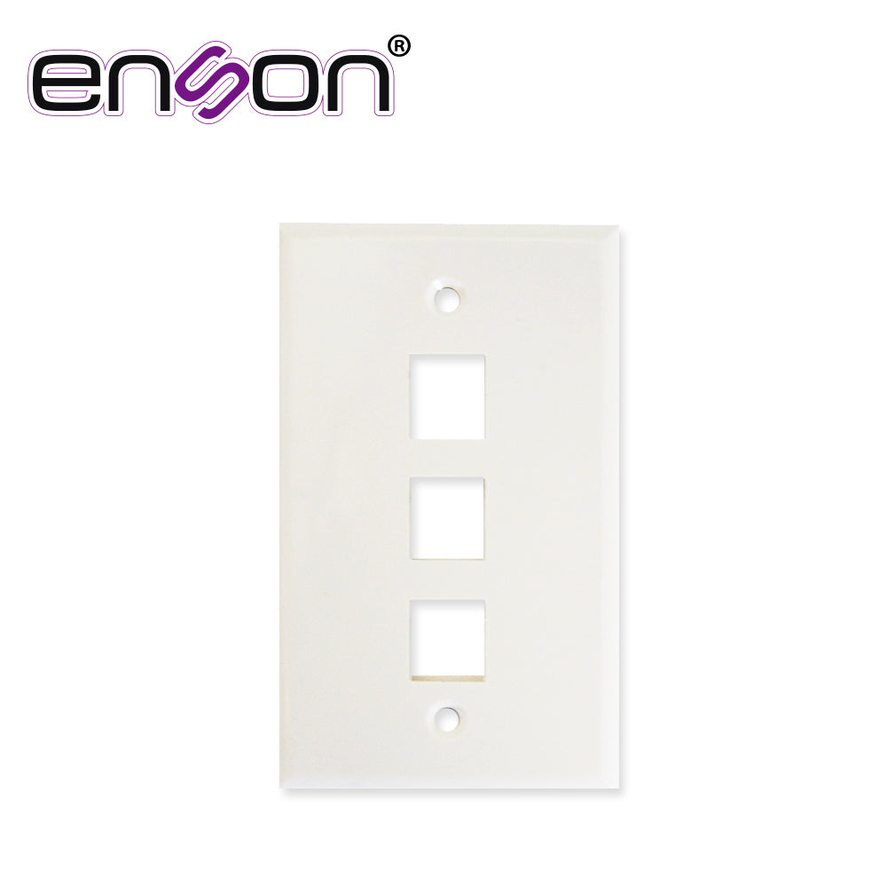 Enson Placa de Pared ENS-FP63, 3 Puertos CAT6A, Fibra Óptica, Coaxial