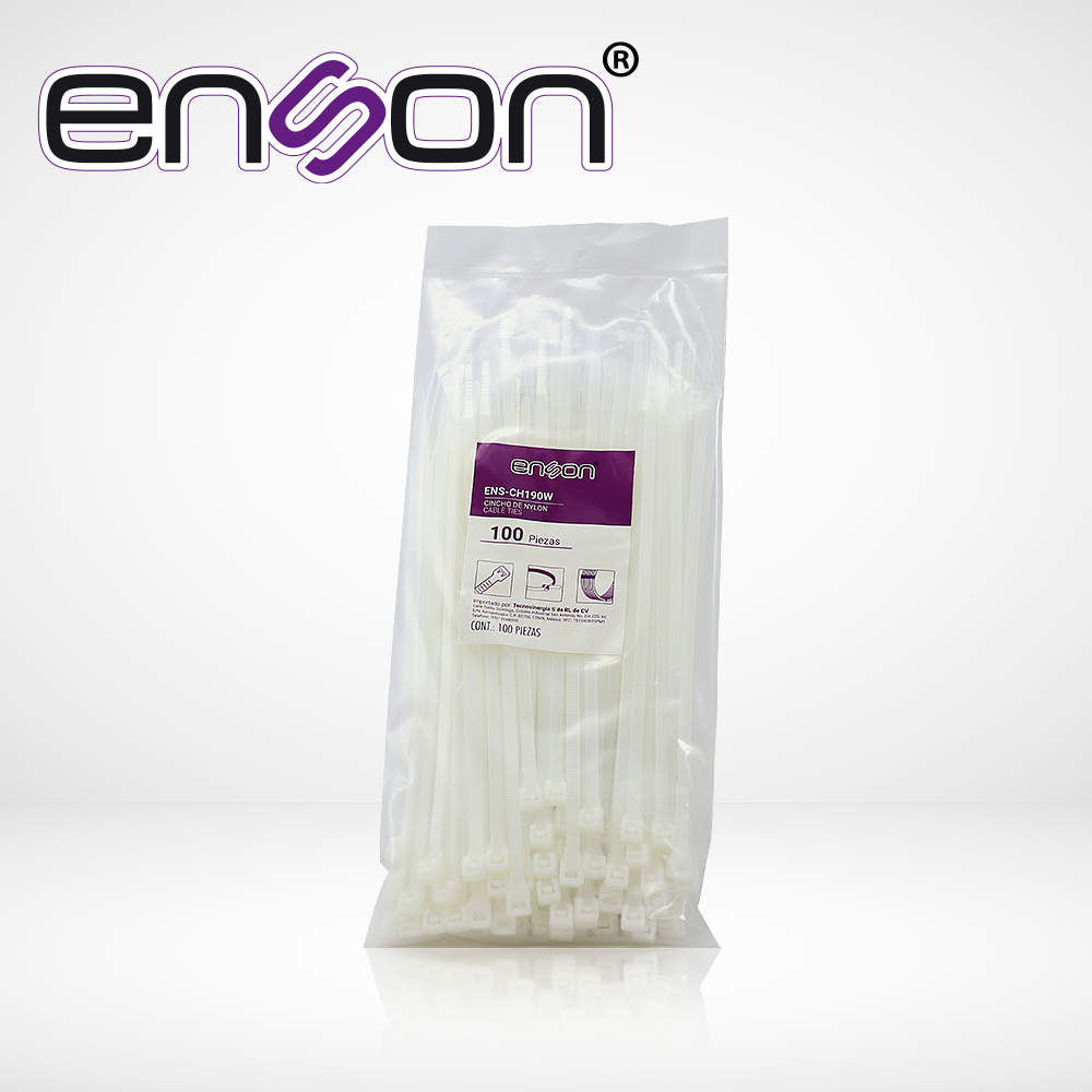 Enson Cincho Nylon ENS-CH190W 4.8 x 190mm, Tensión Hasta 22 Kgs