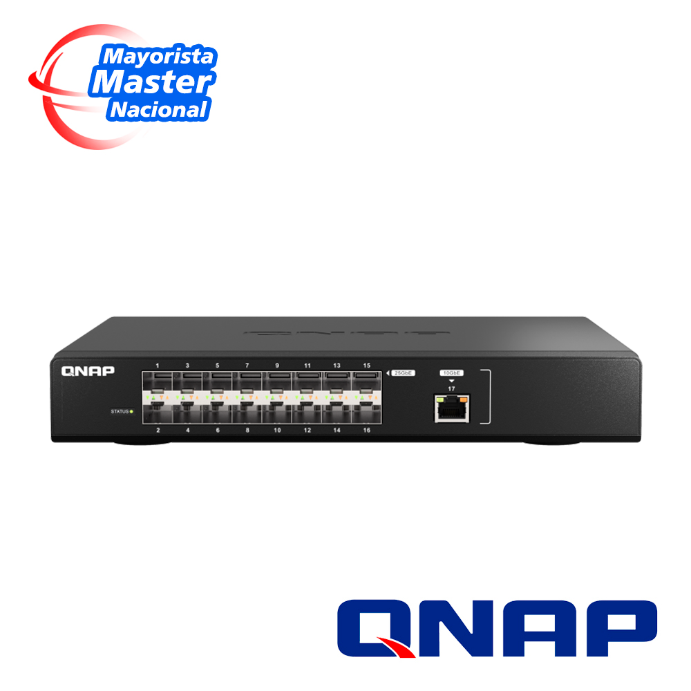 QNAP Switch QSW-M5216-1T-US, 16 Puertos 25 GBE SFP28, 820 Gbps Switching, Administrable L2