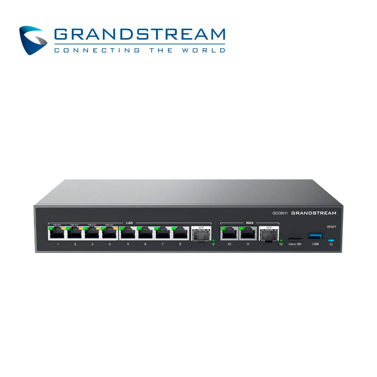Grandstream GCC6011 Dispositivo 4 en 1, 10 Puertos Giga, 4 Puertos PoE, 12 Usuarios, Cloud GDMS