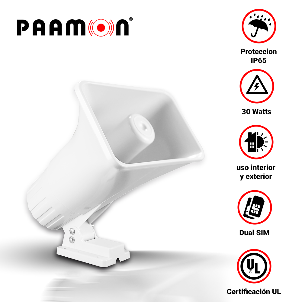 PAAMON Sirena 30W PAM-SRE30W, 30W, IP65, 118 dB, Alámbrica