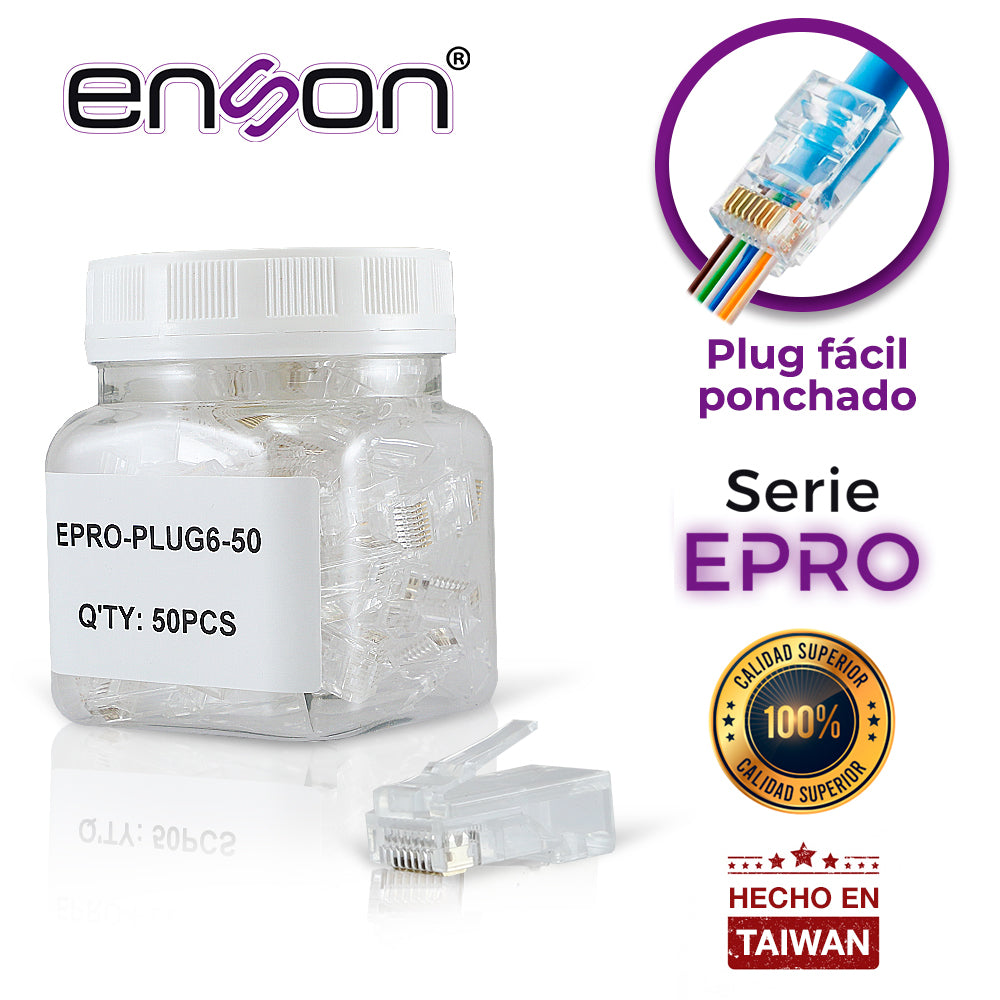 Enson EPRO-PLUG6-50, Bote de 50 Pzs, UTP Cat6, Sistema Passtru, Requiere Pinzas EPRO-PLUGTOOL