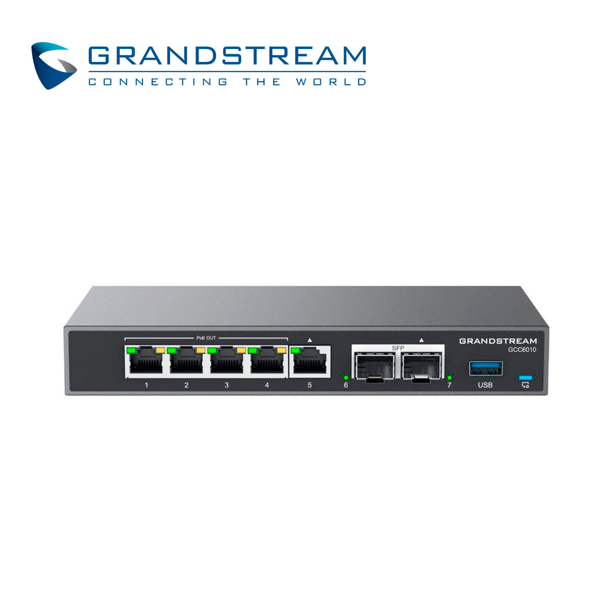 Grandstream GCC6010 Dispositivo 4 en 1, 5 Puertos Giga, 4 Puertos PoE, 12 Usuarios, Administrable Cloud