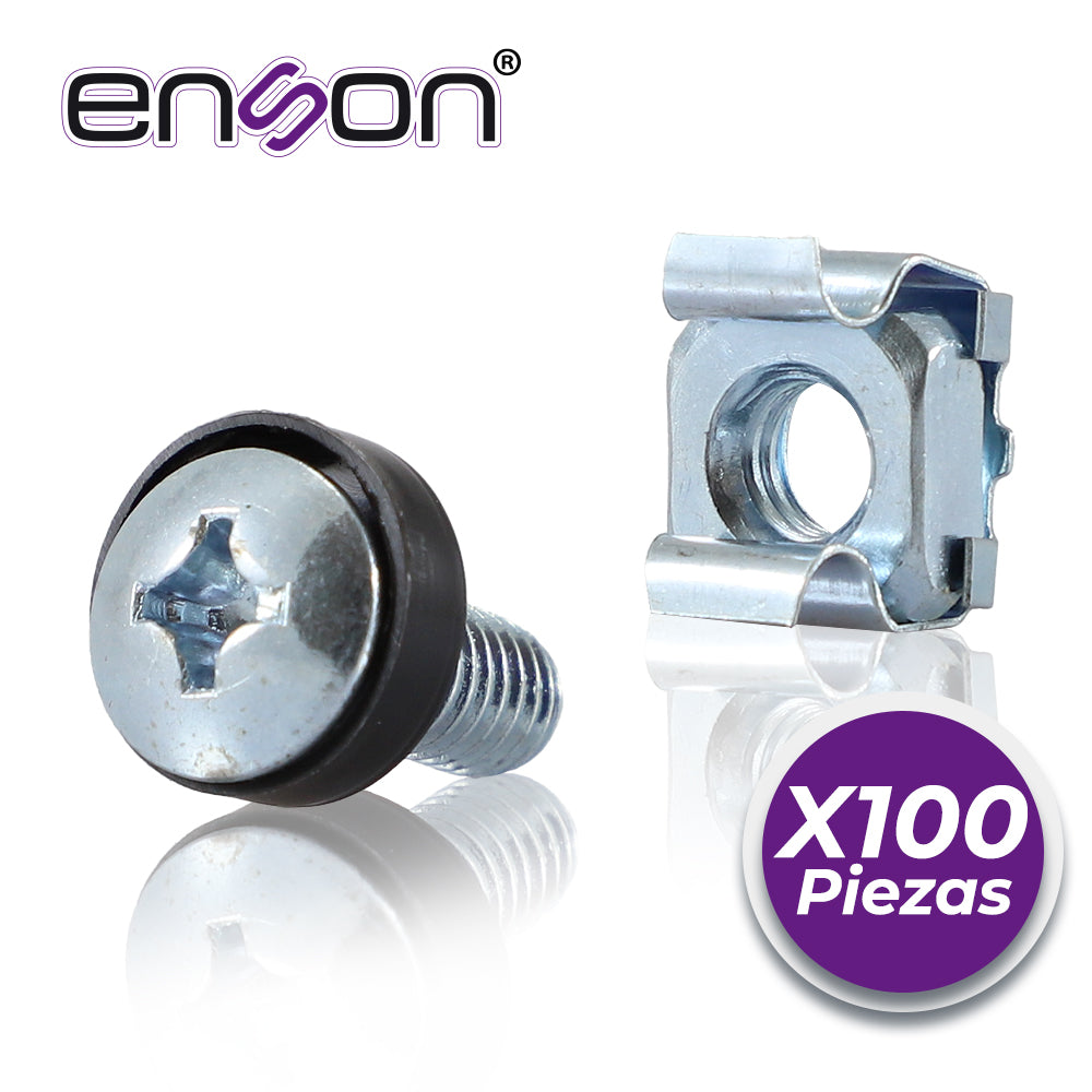 Enson Kit de Tornillos y Tuercas Enjauladas ENS-RT100, 100 Pzas, Compatible con Racks