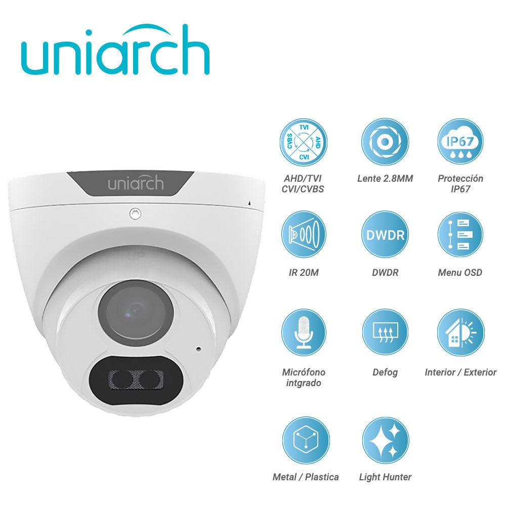 UNIARCH Cámara Analógica UAC-T122-AF28LM-H, 2MP, IR 20M, IP67, 12 VCD