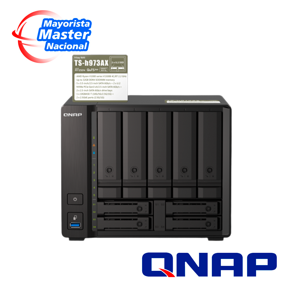 QNAP NAS QTS Hero TS-h973AX-32G, AMD Ryzen, 8GB RAM, 5 Bahías SATA 3.5"