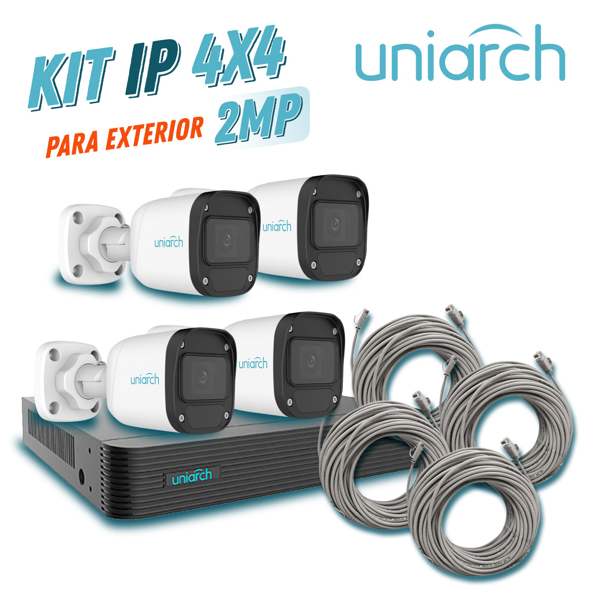 UNIARCH BY UNV KIT 1 x NVR-104E2-P4 + 4 x IPC-B122-APF28K, 2MP, PoE, 1080P