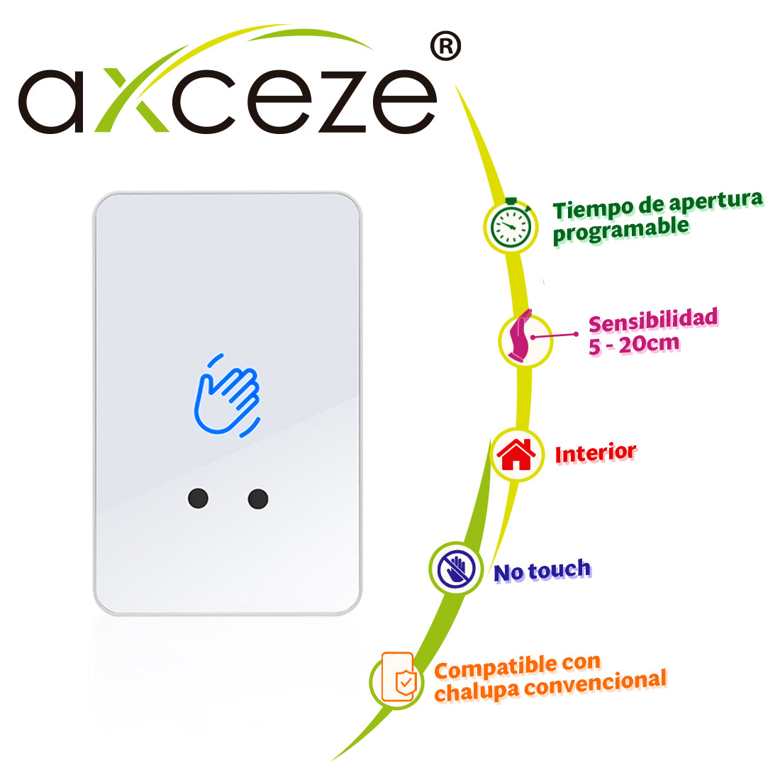 AXCEZE Botón De Petición De Salida AX-B160, LED Indicador, Ajuste De Distancia, Vertical