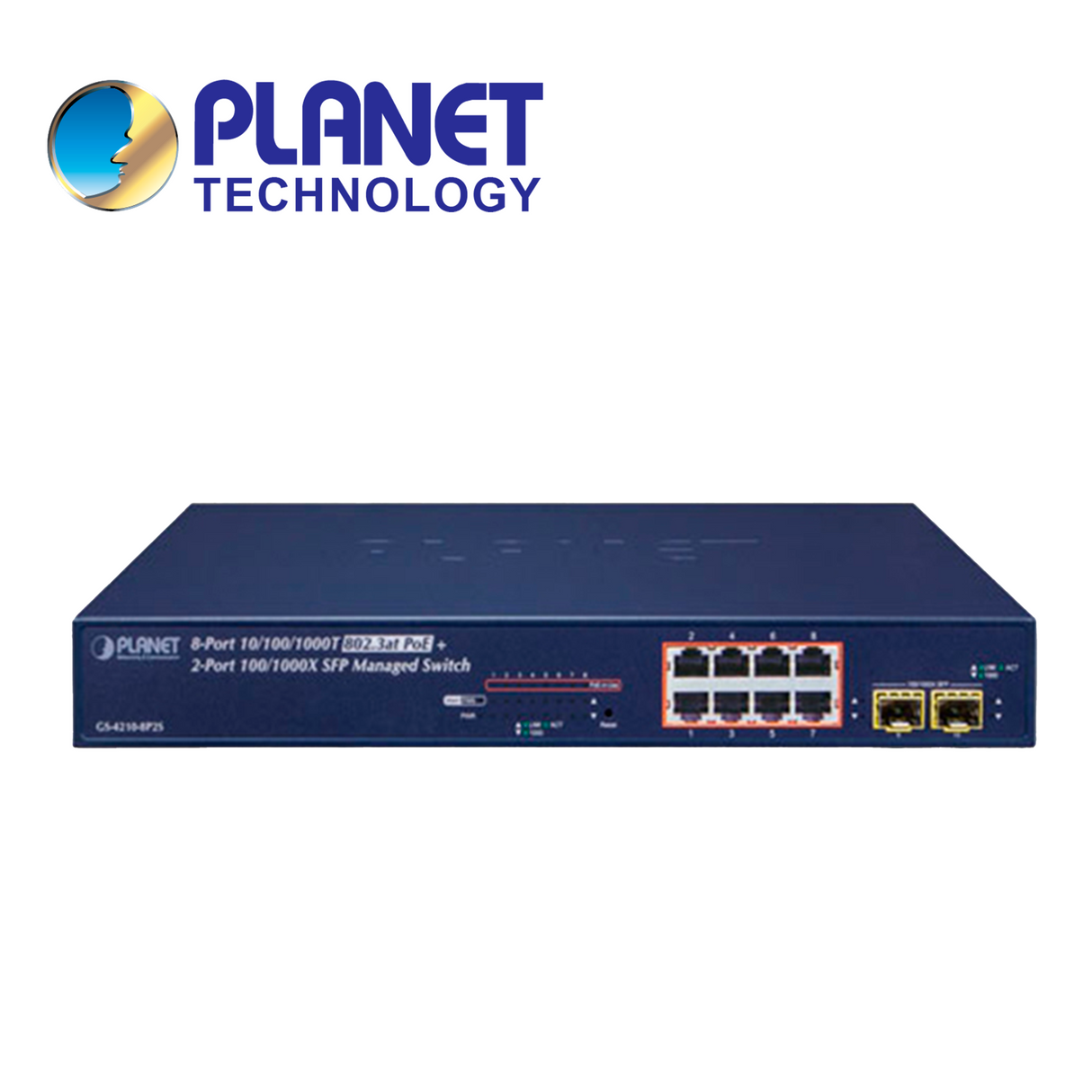 PLANET SWITCH GS-4210-8P2S, 8 Puertos RJ45 10/100/1000 Mbps PoE, 140 Watts, CloudViewer App