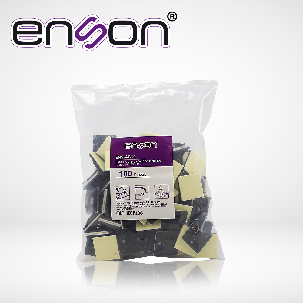Enson Base Porta Cincho Nylon ENS-AG19 25x25mm, Autoadhesivo, Bolsa 100 Pz