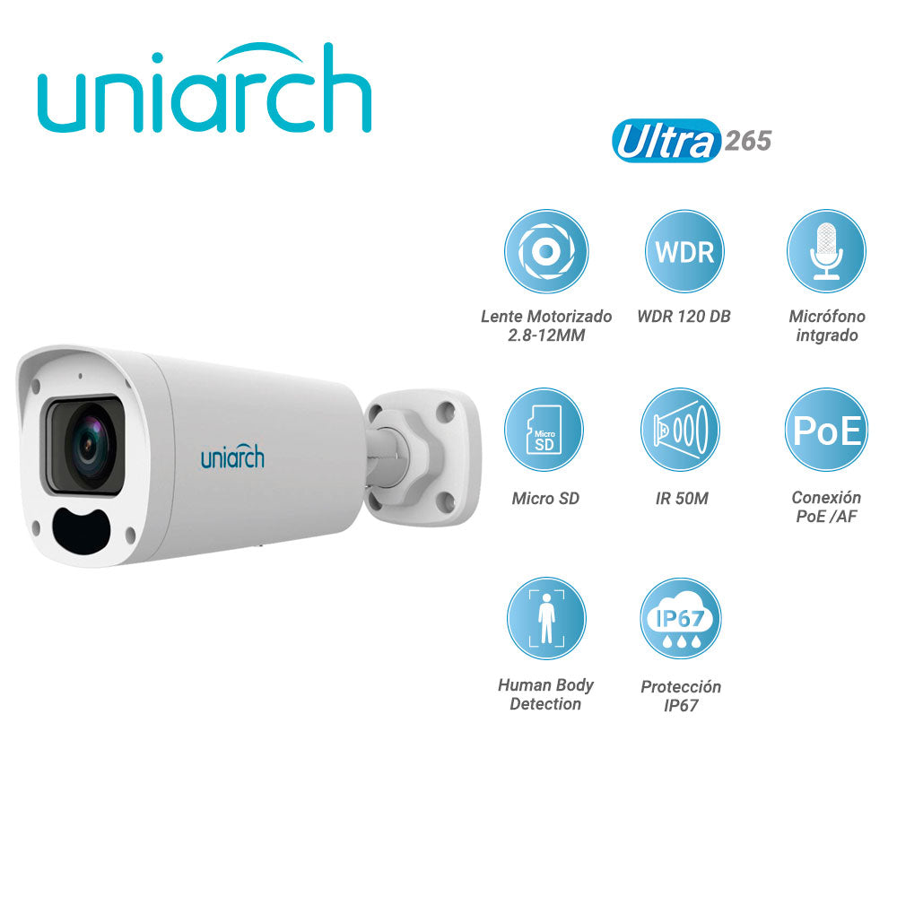 UNIARCH Cámara IP Bullet IPC-B315-APKZ, 5 MP, Lente Motorizado 2.8-12 mm, IR 50 m, PoE