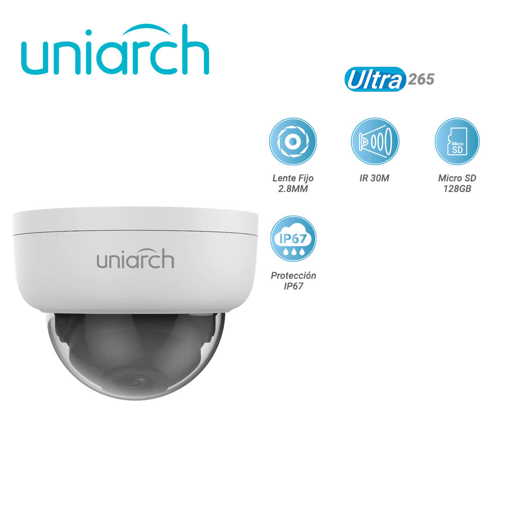 UNIARCH Cámara IP Domo IPC-D122-PF28K, 2MP, Ultra265, IR 30M, IP67