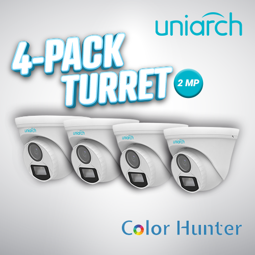 UNIARCH BY UNV 4-Pack Turret 2MP ColorHunter, 1080p, IP66, PoE