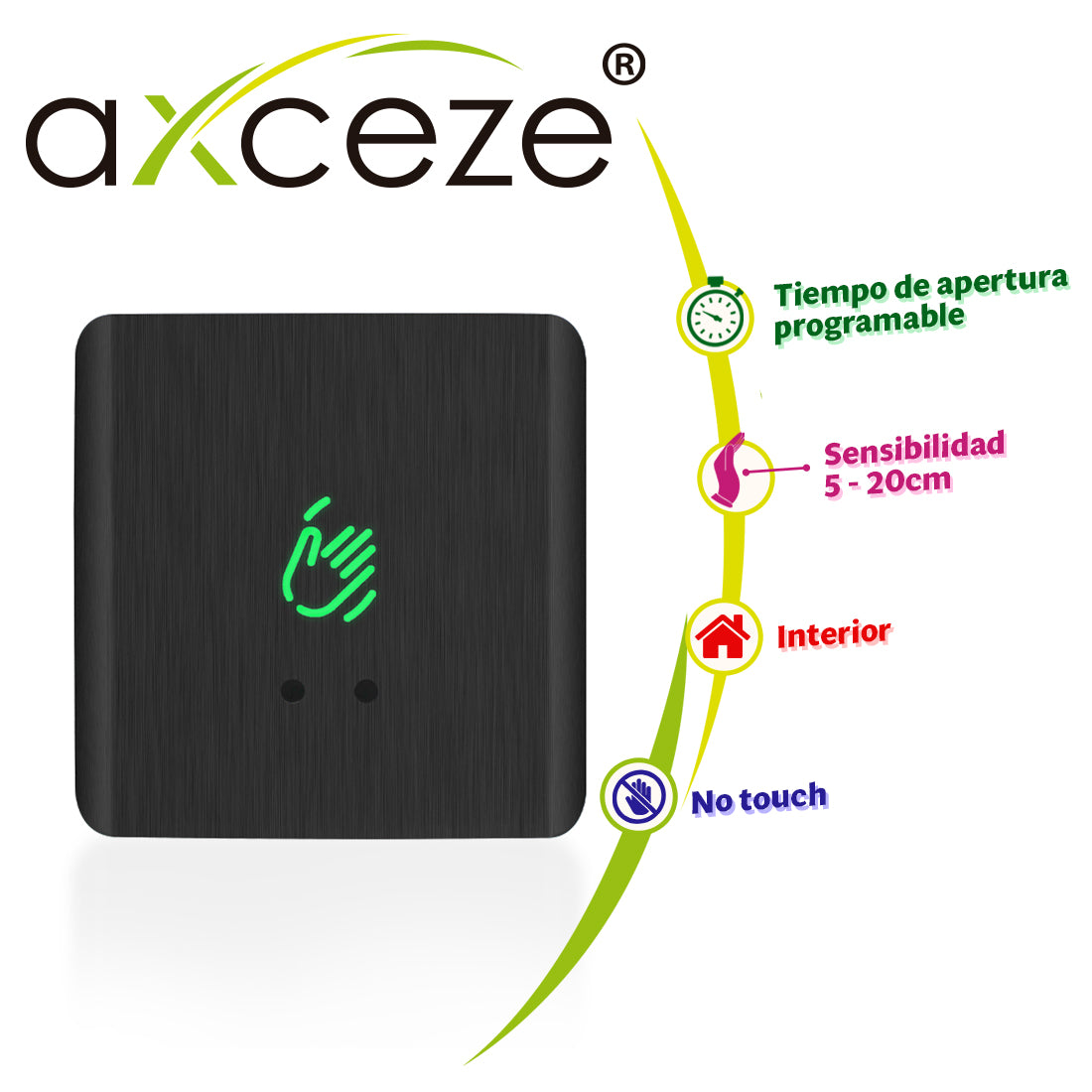 AXCEZE Botón de Petición de Salida AX-B150, Activación 5-20cm, LED Indicador, Ajustable