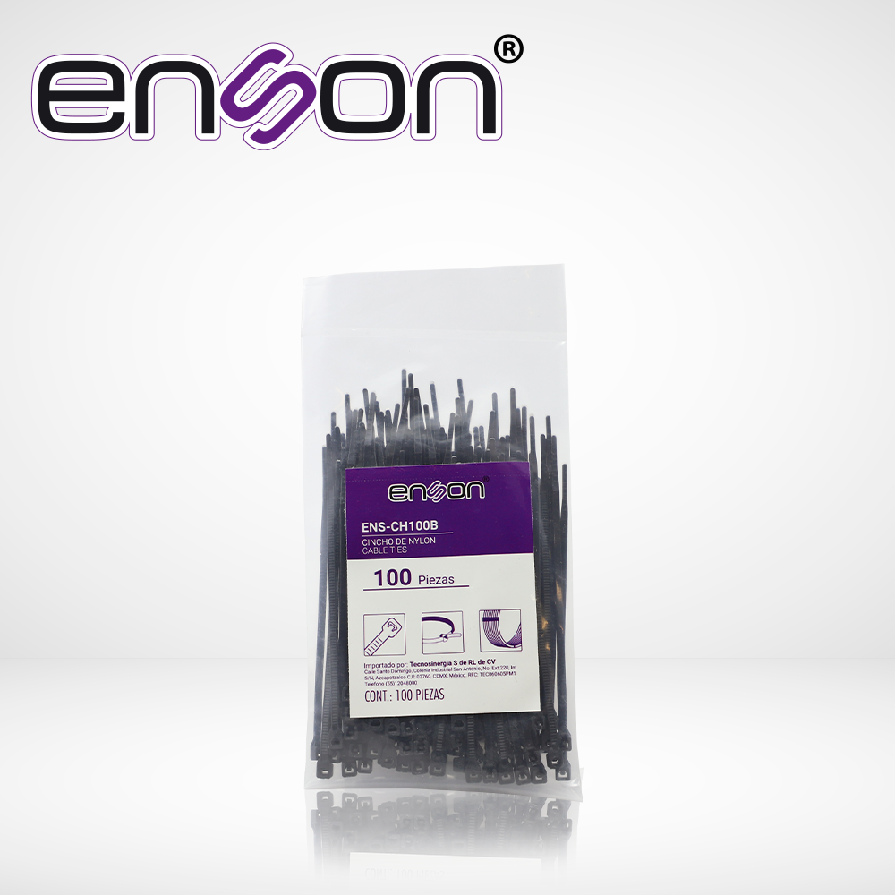 Enson Cincho Nylon ENS-CH100B 2.5 x 100mm, Fuerza Tensión 8 Kgs