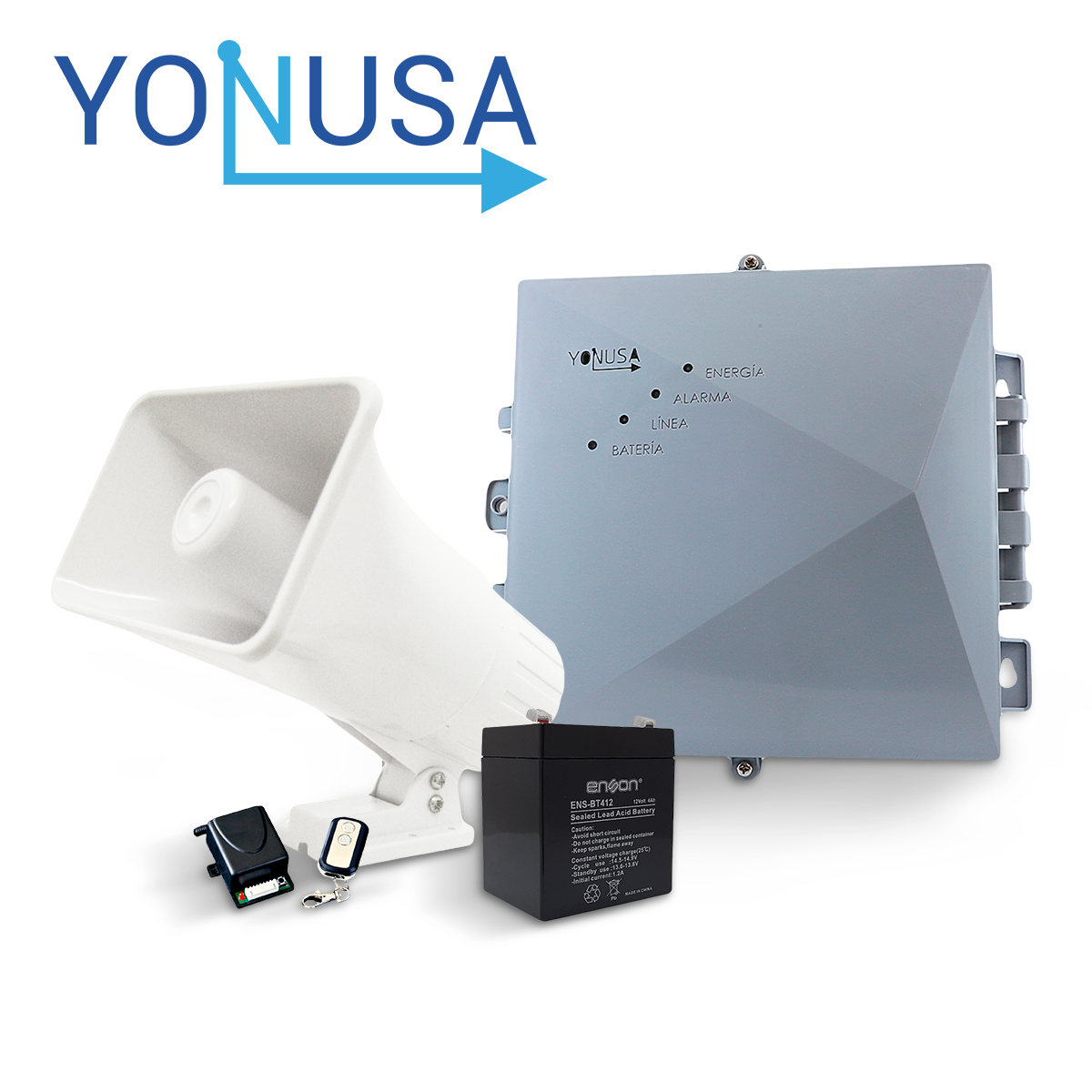 Yonusa Kit Energizador EY NG 12000 1, Batería 12V 4Ah, Salida a Sirena 30W, PoE