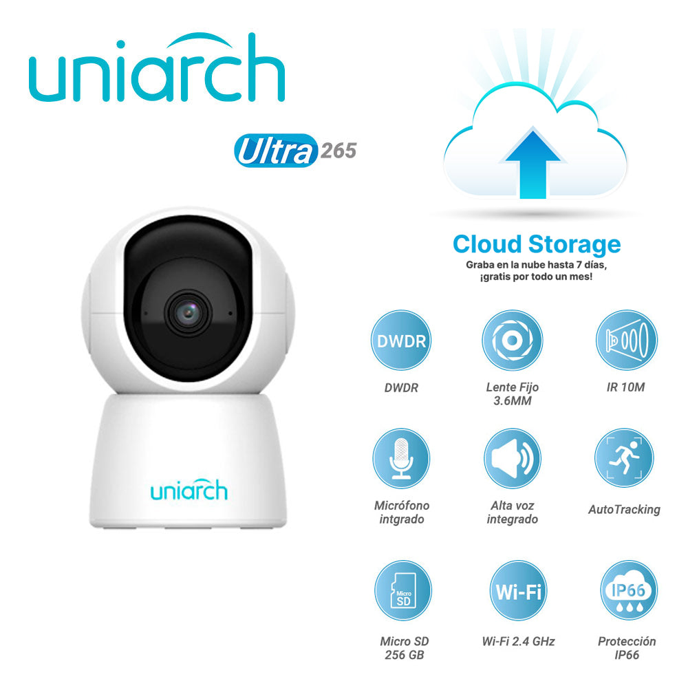 UNIARCH BY UNV Cámara IP Mini PT UHO-S2E, 2MP, IR Hasta 10m, WiFi 2.4GHz