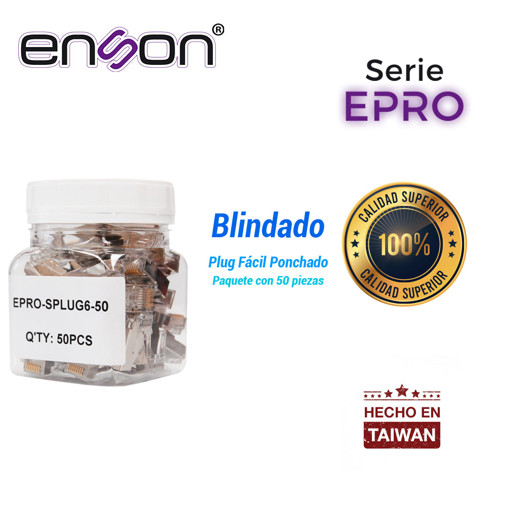 Enson Plug Ponchado Blindado EPRO-SPLUG6-50, 50 Pzs, UTP Cat6, Fácil Identificación de Errores