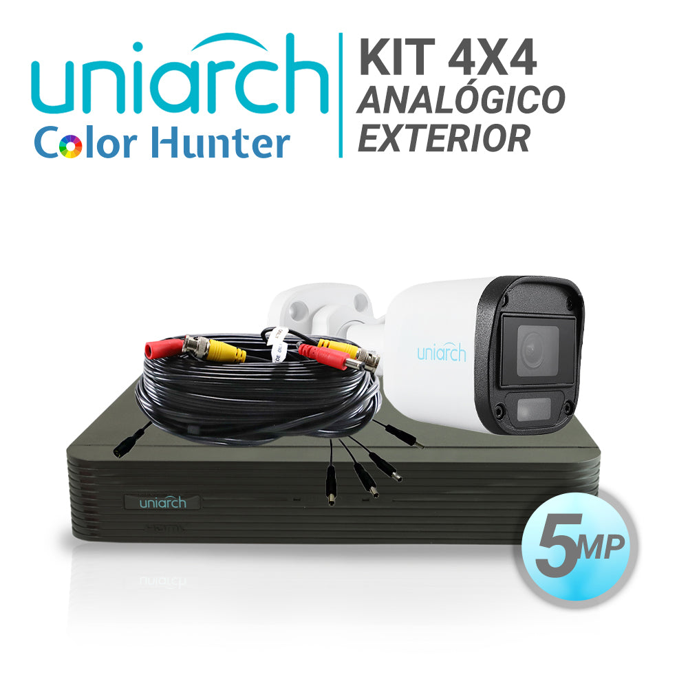 UNIARCH BY UNV Kit 4x4 Analógico 5MP, IP67, 4 BNC + 2 IP, 18m Cables