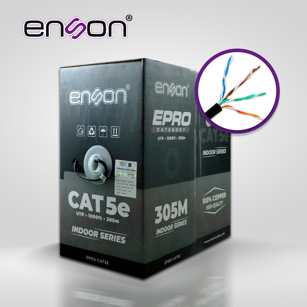 ENSON Cable UTP Cat5e EPRO-CAT5E, 4 Pares, 24 AWG, 100% Cobre, 305 Metros
