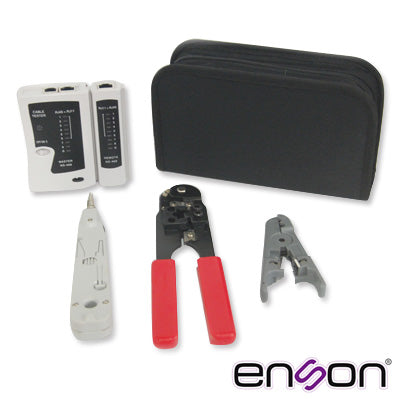 ENSON Kit Completo ENS-KTCB, Probador de Cableado, Pinza Crimpadora RJ45, Maletín Transportador