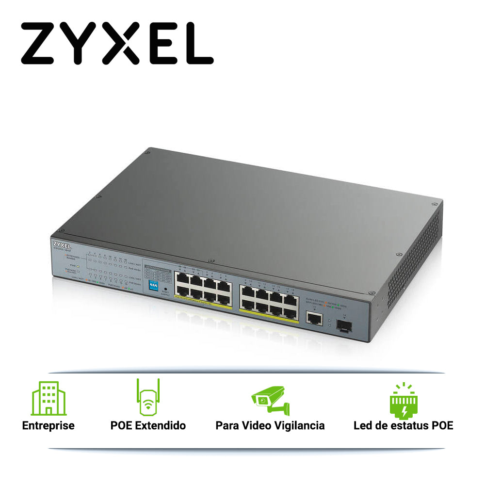 Zyxel Switch Gigabit PoE GS1300-18HP, 17 Puertos RJ45 100/1000 Mbps, 170W PoE
